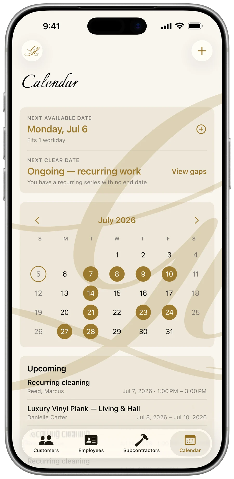 My Business — Calendar (light mode)