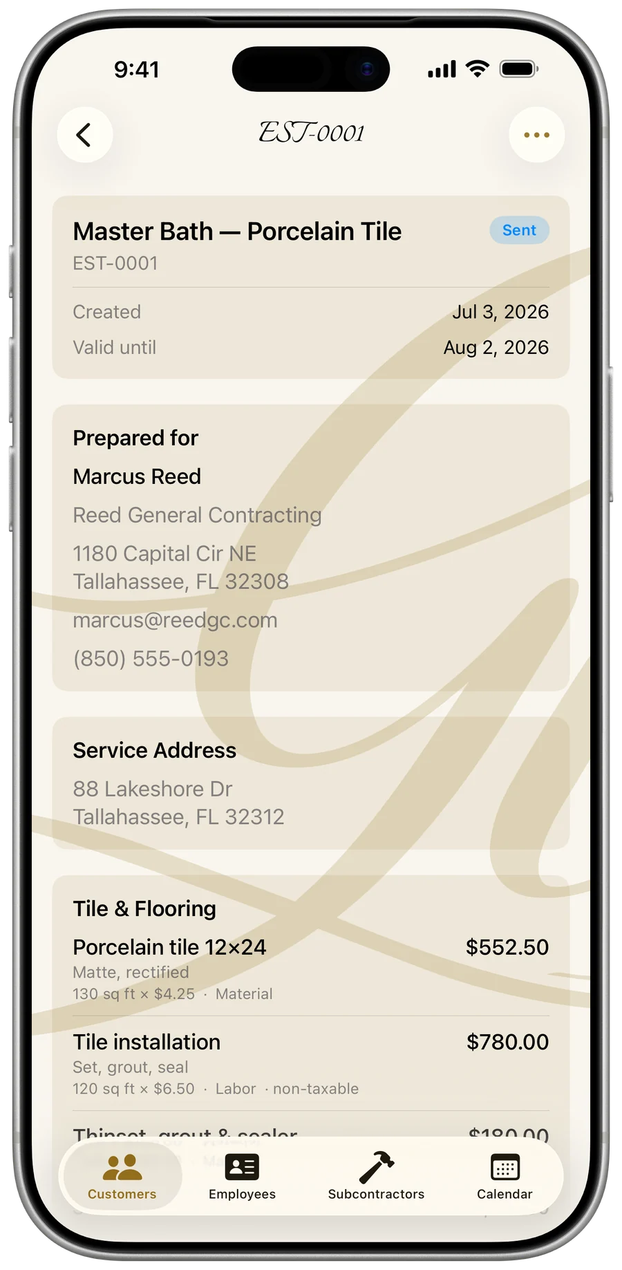 My Business — Estimates (light mode)