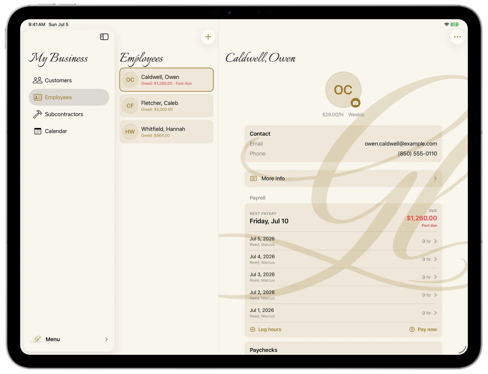 Logging time against a customer job on iPad