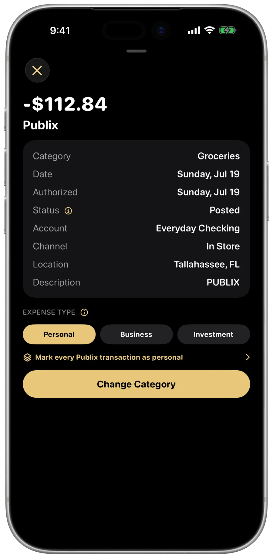 My Money — Transaction detail