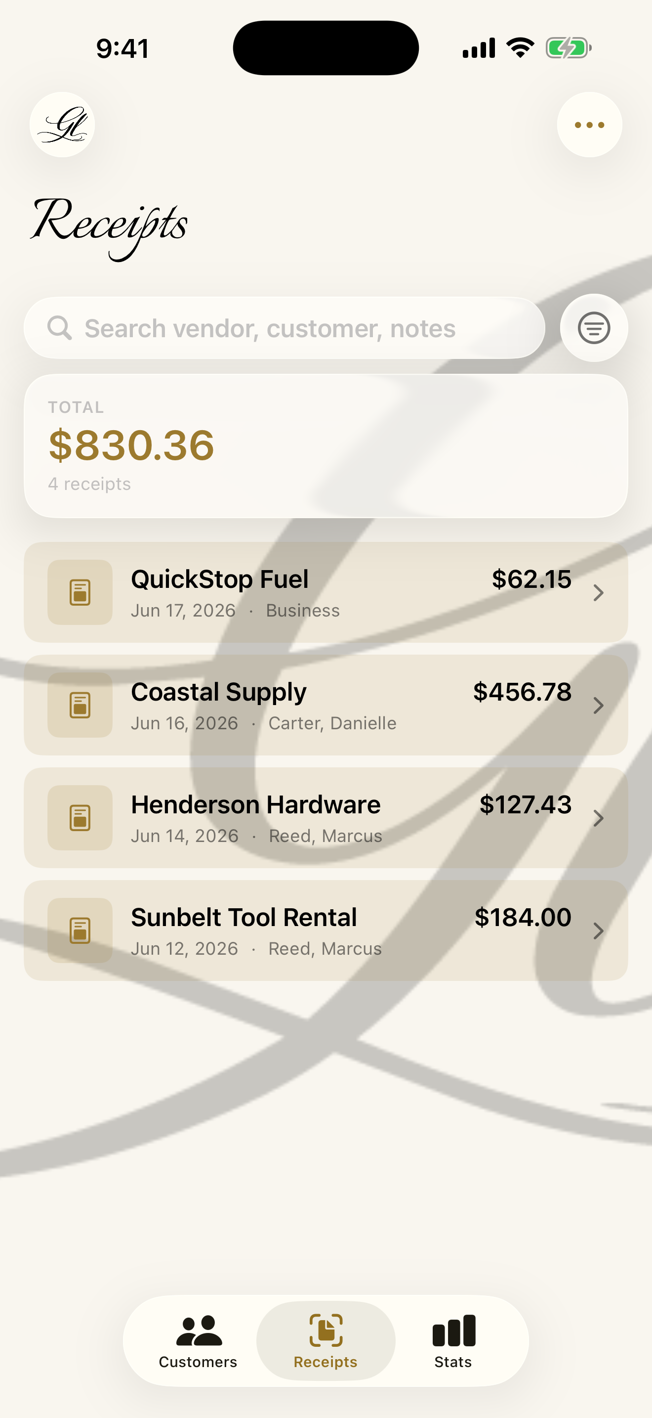 My Business — your logo carried across the app