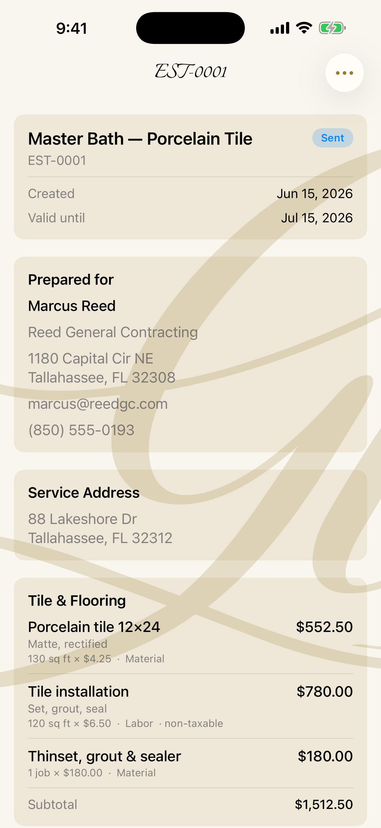 My Business — Estimates (light mode)