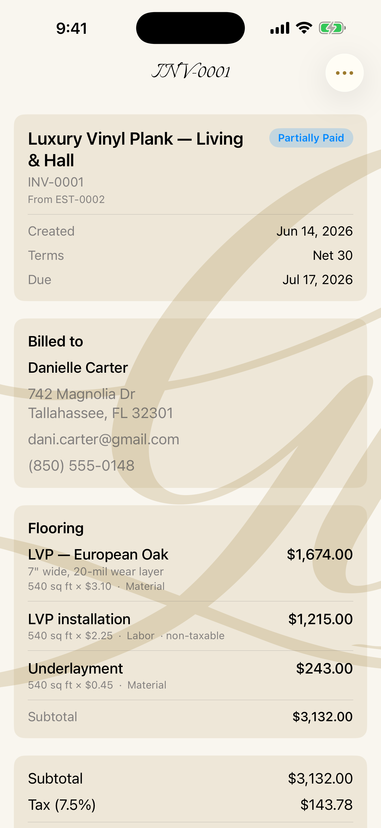 My Business — Invoices (light mode)
