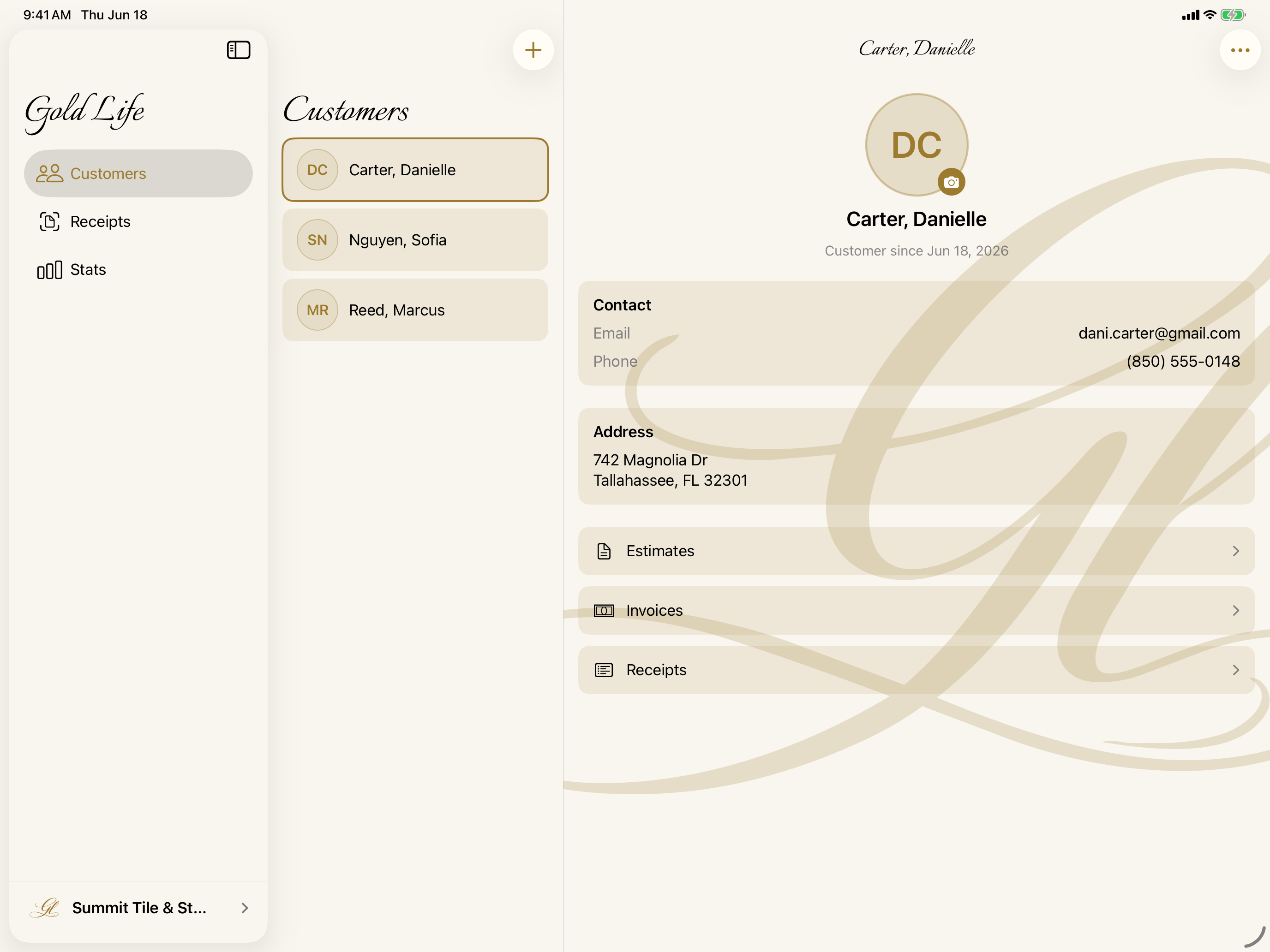 My Business — Customers on iPad